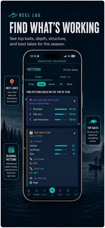 Reel Log app — find what's working by season, lake, bait, and depth